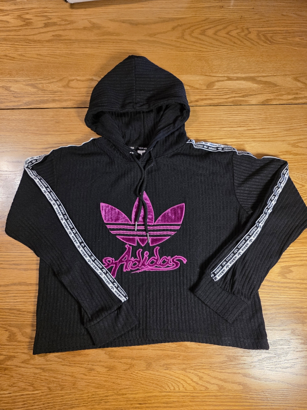 Adidas Black Hoodie with Pink Trefoil Logo